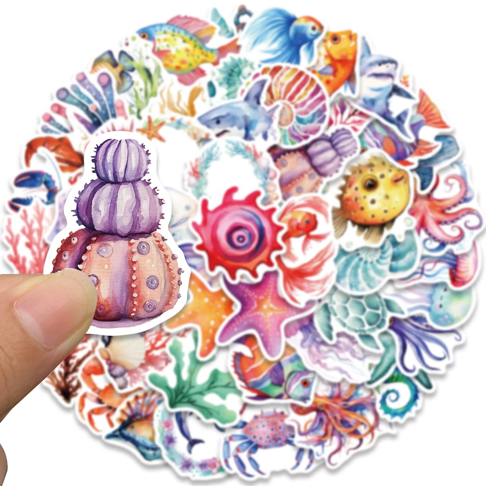 50pcs Water Colorful Marine Sea Animals Life Aesthetic Sticker Car Fridge Bottle Laptop Diary Phone Graffiti Decals Kids Gift