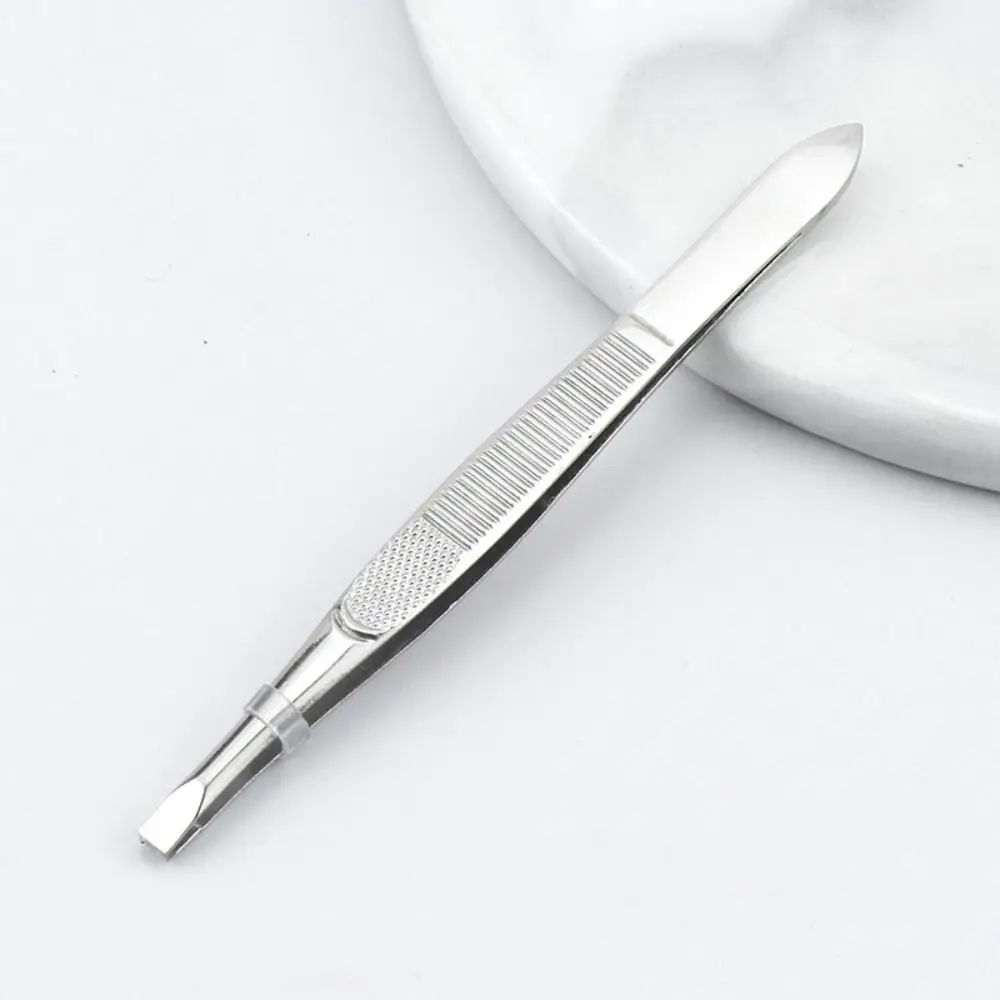 Stainless Steel Eyebrow Trimming Tweezers Slant Tip Flat Tip Eye Brow Clips Plucking Mesh Stripe Handle Eyelash Curler Girl