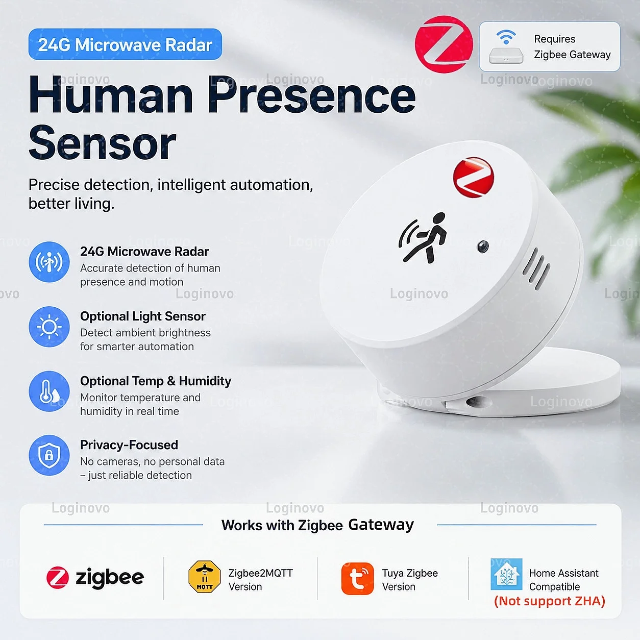 Zigbee 24G Mmwave Radar-Anwesenheitssensor, optionaler Temperatur-, Luftfeuchtigkeits-, Helligkeits- und Bewegungsmelder, funktioniert mit Zigbee2mqtt TUYA Hub