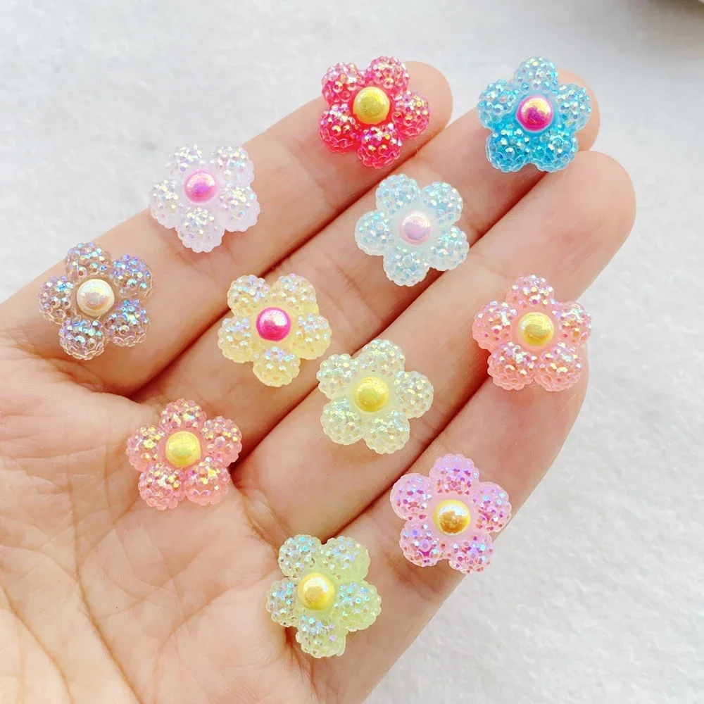 30Pcs 14mm AB Resin Mini Rhinestone Flowers Colorful Gem Scrapbook Wedding Ornament DIY Craft & Nail Art Appliques