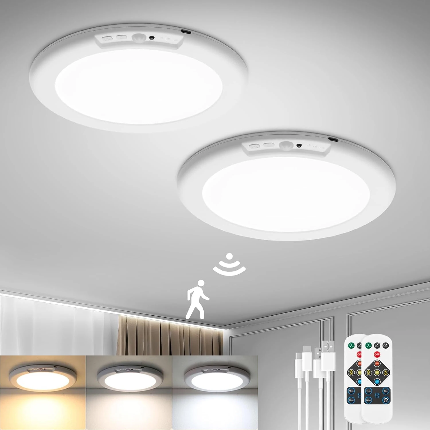 Rechargeable sensor ceiling light, magnetic suction wireless battery-powered ceiling lamp, for wardrobes, stairs, storage rooms