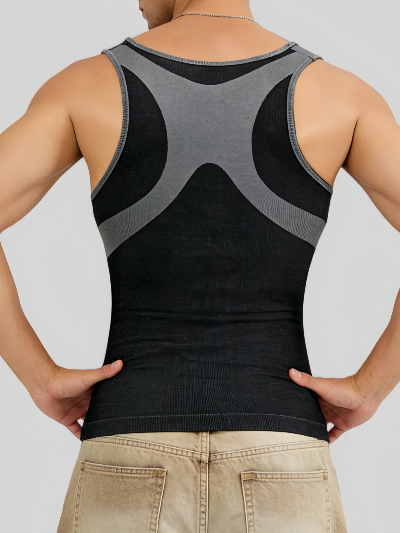 Men's Compression Square Cut Tank Top Slim Fit Sleeveless Muscle Undershirt Workout Vest for Abs Abdomen