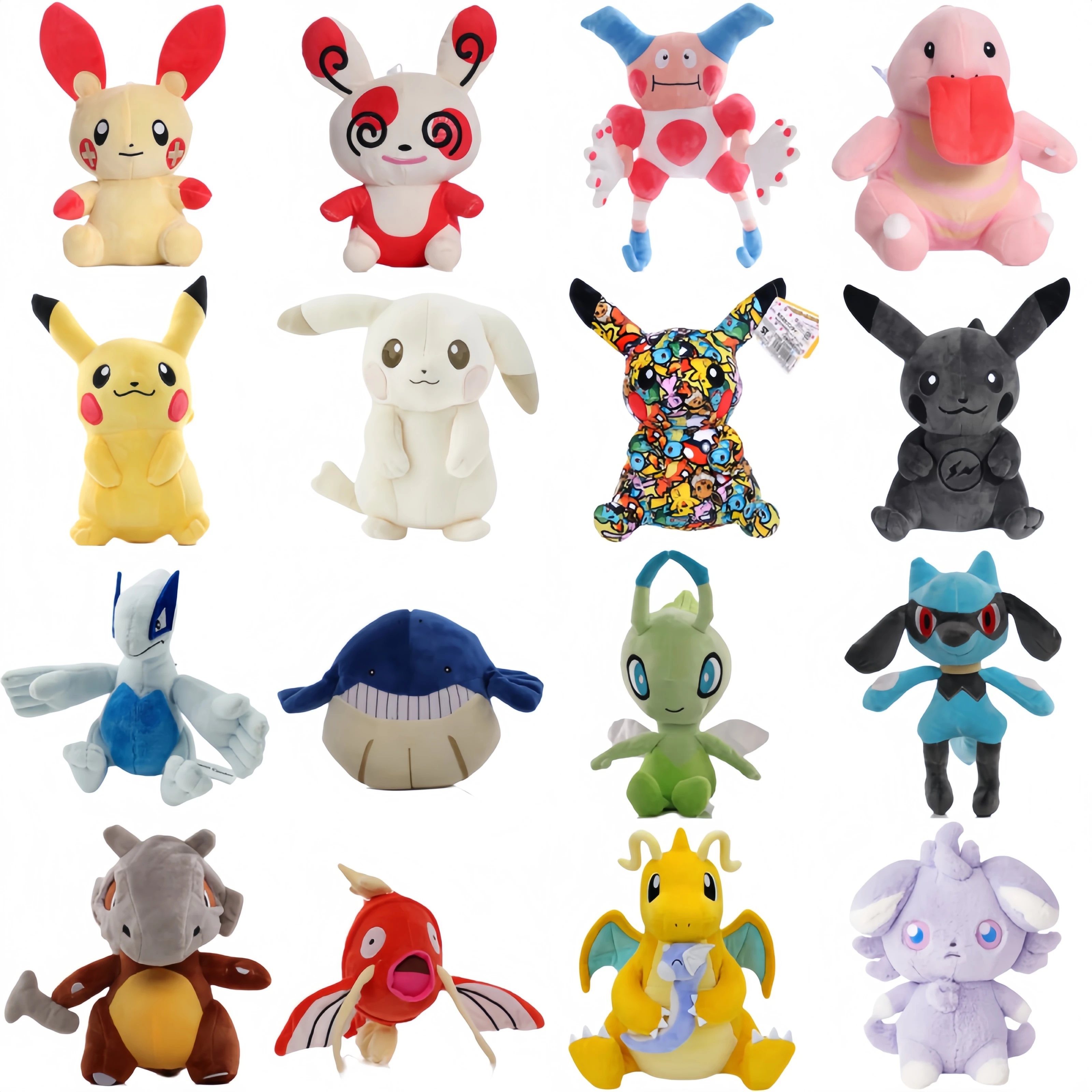 Brinquedos de Pelúcia Lugia Celebi Wailmer Pokemon Plusle Cubone Lickitung Dragonite Boneco de Pelúcia Espurr Peluche Engraçado Anime Boneco Pikachu
