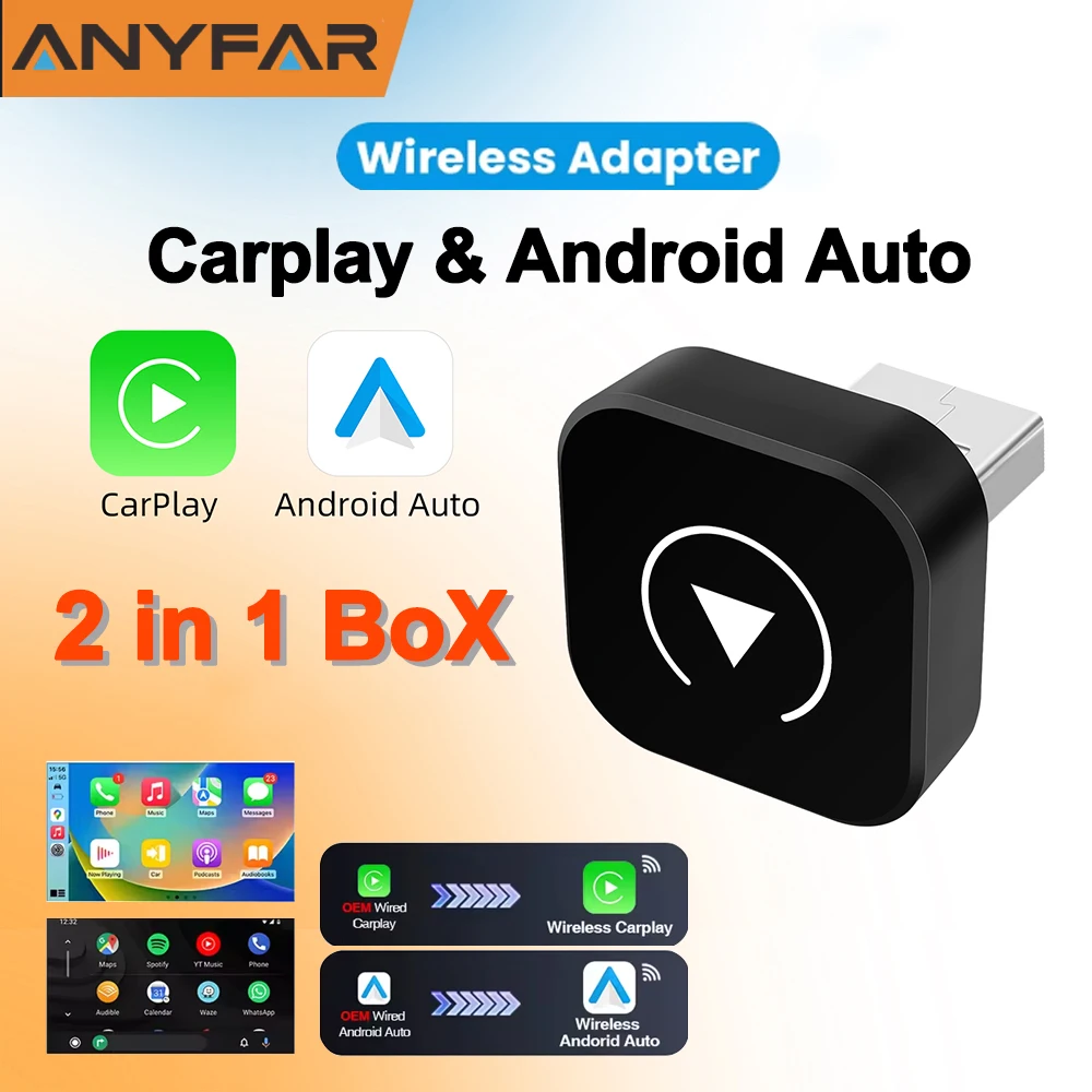Mini Wireless 2 In1 Carplay Adapter for Android iPhone Auto Wired to Wireless AI Box USB Connection For Volvo MG Kia Chery Toyot