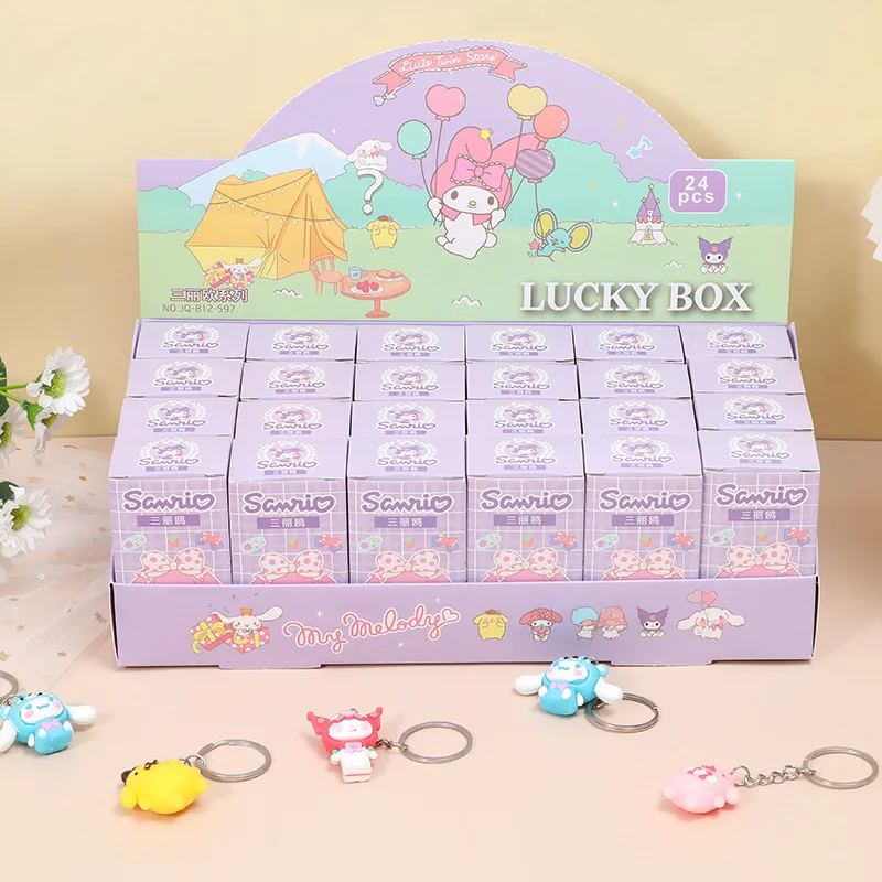 24Pcs Sanrio Hello Kitty Keychain Blind Box Kuromi Purin Anime Toys Figures Pokemon Pikachu Keyring Pendant for Children Gifts