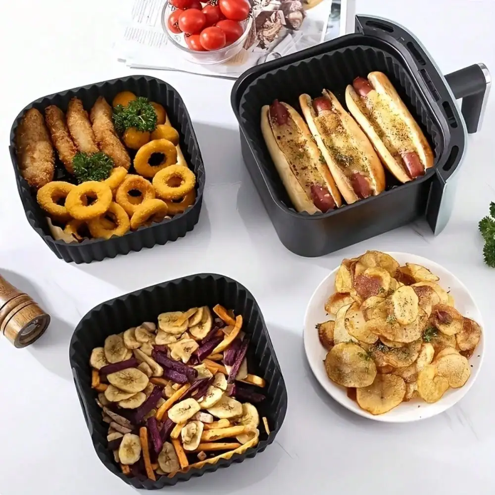 1pc Reusable Silicone Air Fryer Liner, Air Fryer Accessories, Kitchen Supplies To Replace Disposable Baking Tray Paper Liners, Black Square Back To School - view 5