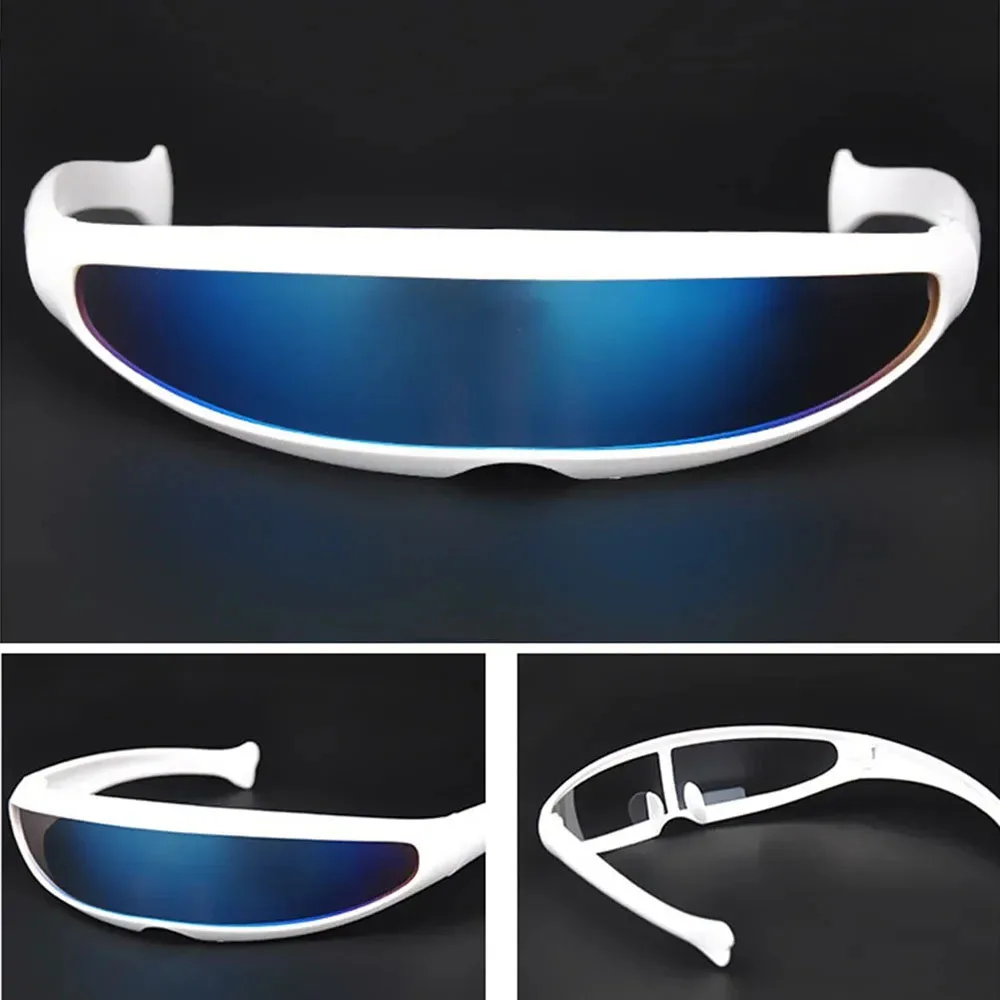 Futuristische schmale Sonnenbrille, galvanisierte Spiegelbrille, UV400-Laserbrille, Sci-Fi, silberfarben, reflektierend, Unisex, geometrischer Rahmen ​ – Detail 1