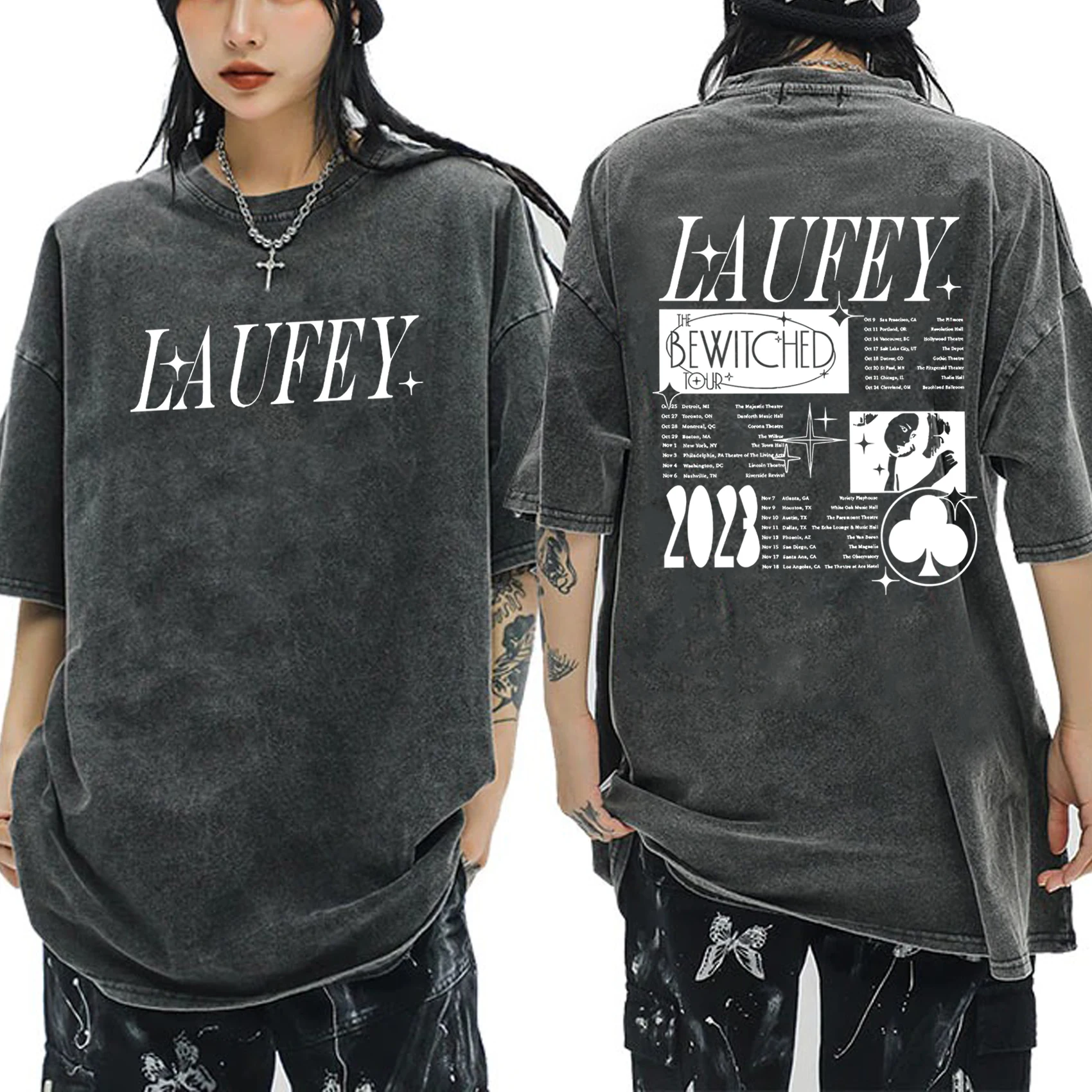 Laufey Bewitched Tour Washed T-shirt Laufey Album T-shirt Unisex Casual Harajuku Short Sleeve Tshirts