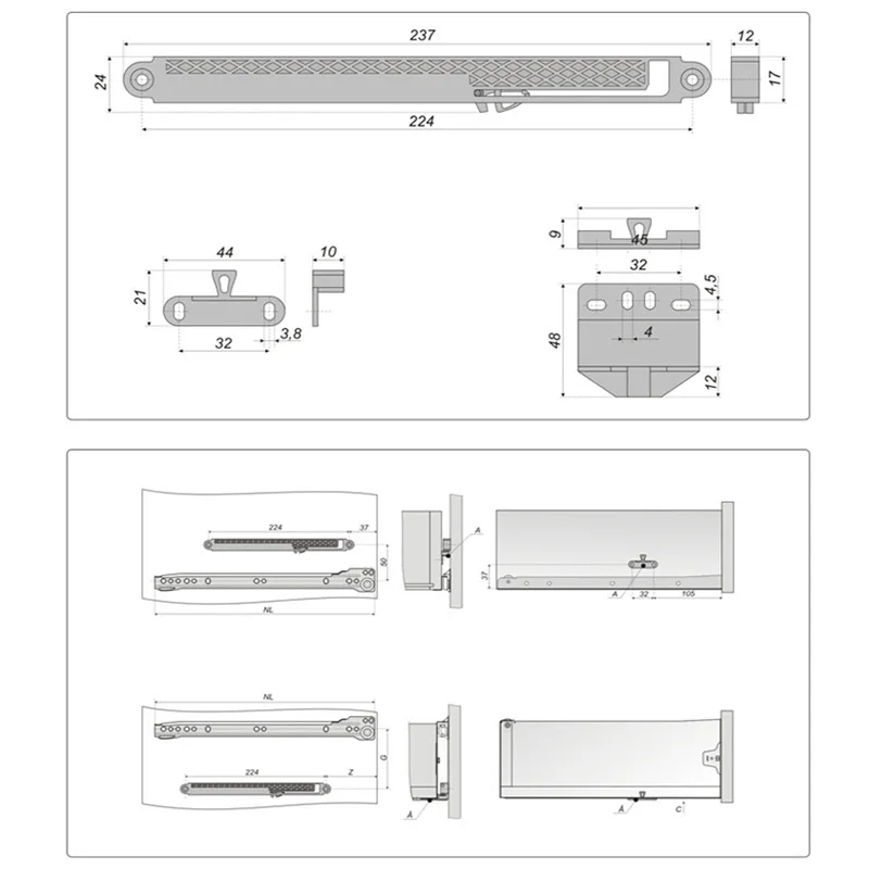 1Pc Drawer Rail Silent Buffer Slide Rail Anti-collision Damper Automatically Closes Side Mounted Guide Rail