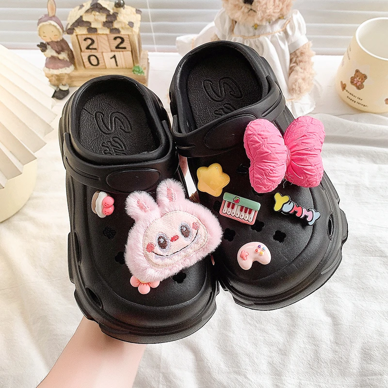 2025 New Girls Summer Beach Sandals EVA Thick Bottom Anti-slip Deodorant Resistant Children's Shoes Half Slip-ons For Outer Wear