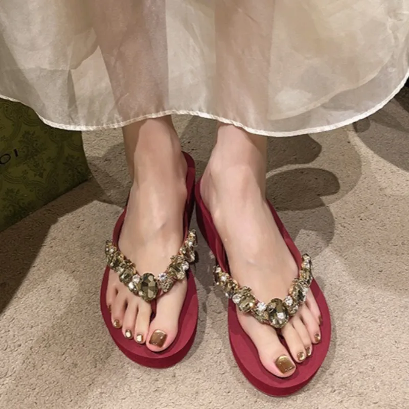 

Summer New Women's Shoes Exquisite Rhinestone Flip Flops for Woman Fashion Vacation Casual Shoes Designer Shoes Zapatos De Mujer