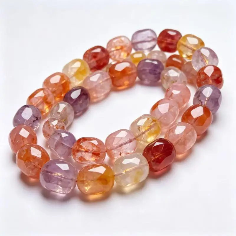 Natural Red Phantom Quartz Bracelet Unisex Handmade Stretch Beaded Bracelet, Natural Red Flower Crystal, Warm Positive Vibes Gif