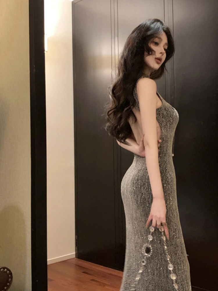 Sexy Backless Floor-Length Party Club Dress Women Summer Sleeveless Off Shoulder Dress Patchwork Zipper Button New Slim Dresses