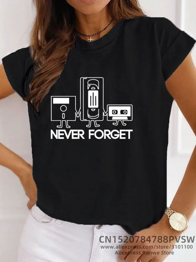 Never Forget 90S Graphic Womens T-shirts Girl Summer Short Sleeve Crewneck Tops Oversized Tops Tee Trendy Casual Loose Clothes