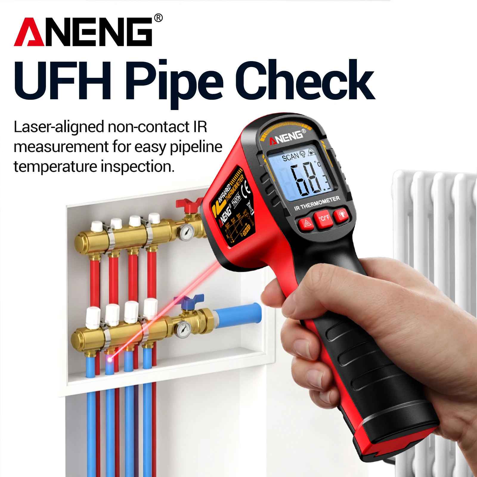 ANENG TH206 Infrared Thermometer ‑50℃‑400℃ 12:1 D:S Ratio Laser Targeting ℃/℉ Data‑Hold Backlight Non‑Contact Temperature Tester