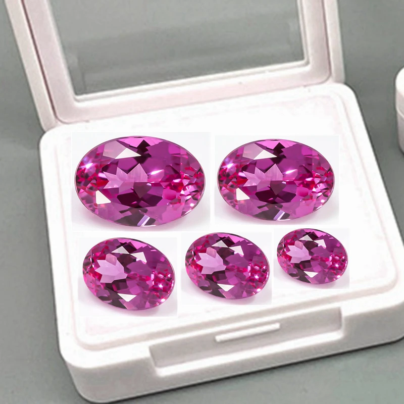 محاصر الوردي روبي يتوهج تحت ضوء الأشعة فوق البنفسجية موس صلابة الأحجار الكريمة البيضاوي الأوجه قطع VVS أحجار كريمة مفكوكة لصنع المجوهرات/مجموعة/هدية