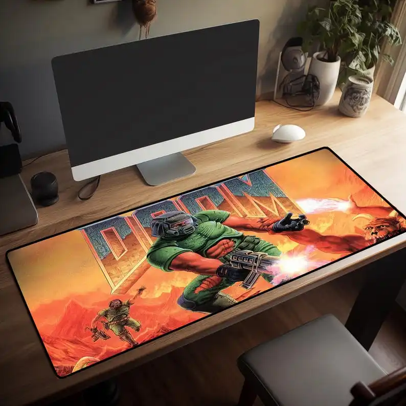 لوحة ماوس الألعاب DOOM: حصيرة مكتب LED RGB، هدية للاعبين #3