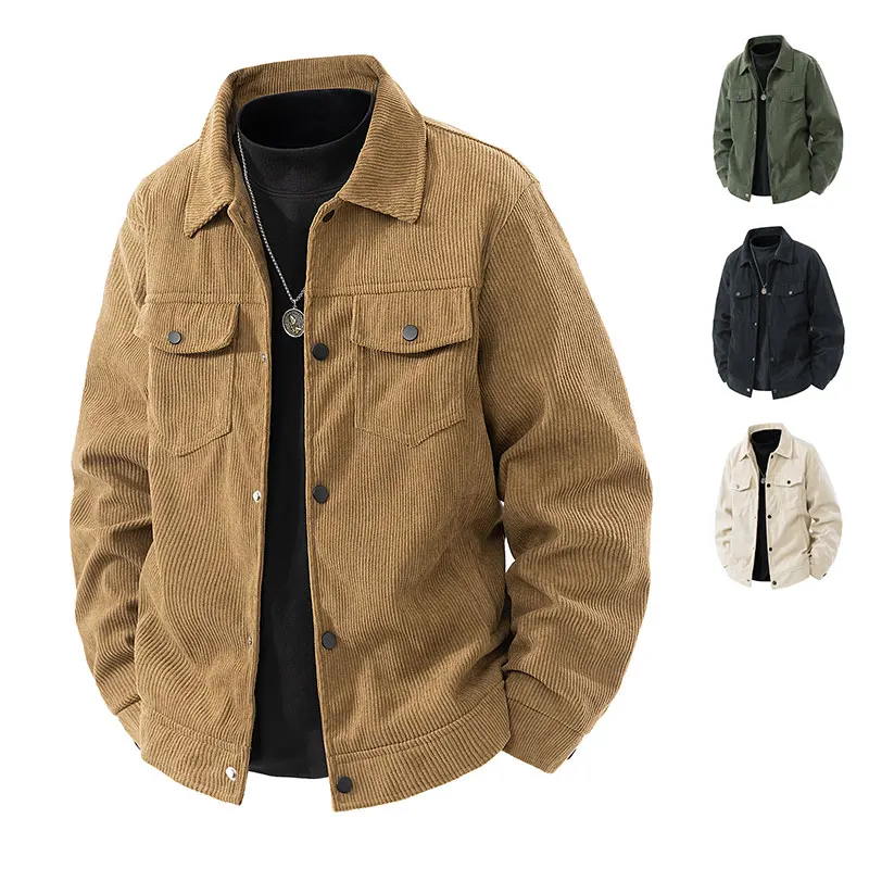 

Men's Corduroy Lapel Jackets 2025 Mens Autumn New American Retro Brand Loose Handsome Multi-pocket Cargo Jacket Plus Size 5XL