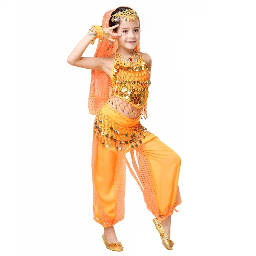 Buikdanskostuum Set Meisjes Kinderen Stage Performance Outfits Accessoires Indiase Oostelijke Bollywood Danser Competitiekleding
