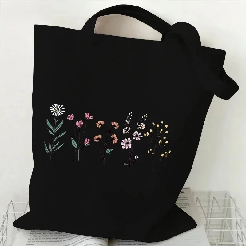 Vintage Wildflower Funny Canvas Tote Bag Women Butterfly Flower Shopping Bag Simplicity  Reusable Shoulder Aesthetic Handbag