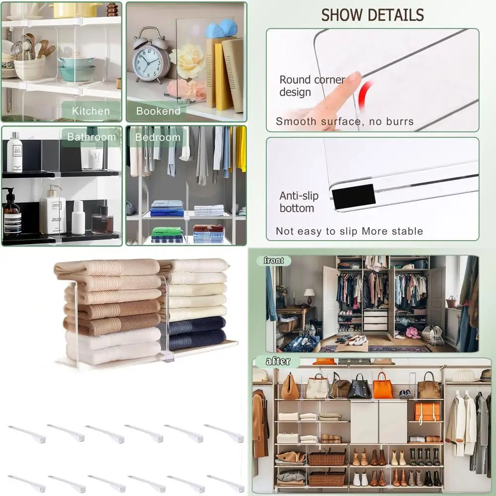 12 عبوة من منظمات الخزانات المصنوعة من الأكريليك الشفاف لقسم المحفظة والرف