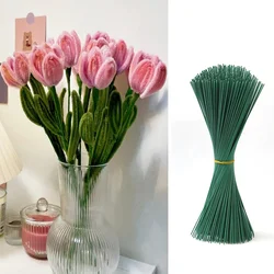50/100pcs Flower Stem Wire Floral Stem Wire, 30cm/11.8Inch Floral Green Stem Wire, 2 Rolls Adhesive Floral Tape Green Garden