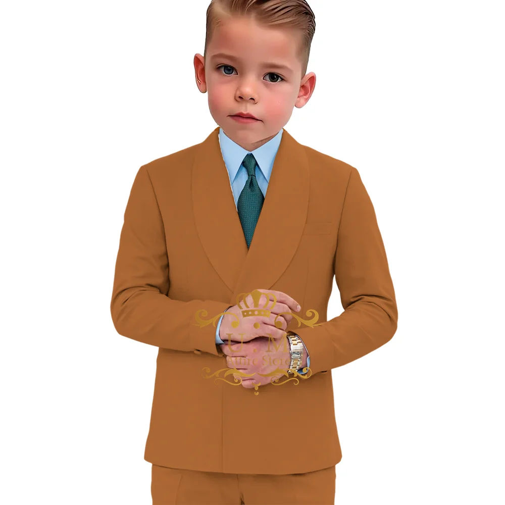 

Elegant Suit for Boys 2pcs Set Double Breasted Tan Jacket Pants Wedding Tuxedo Kids Formal Custom Outfit Classic Clothes