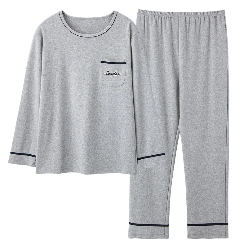 New Arrival Spring Men Pajamas Long Sleeve Male Pajama Set Men Knited Cotton Pajamas For Men Sleepwear Suit homewear 4XL