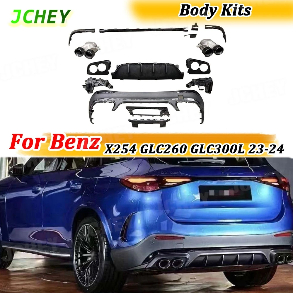 

JCHEY ABS для Benz X254 GLC260 GLC300L SUV GLC43 для AMG 2023-2024, диффузор заднего бампера с насадками для выхлопных газов, автомобильные аксессуары