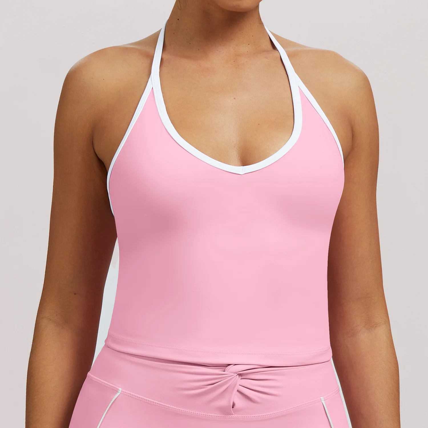 Sexy Women's Yoga Top Fitness Bra Tank Running Workout Tops Gym Vest Push Up Underwear Halter Contrast Trim Backless Sports Top