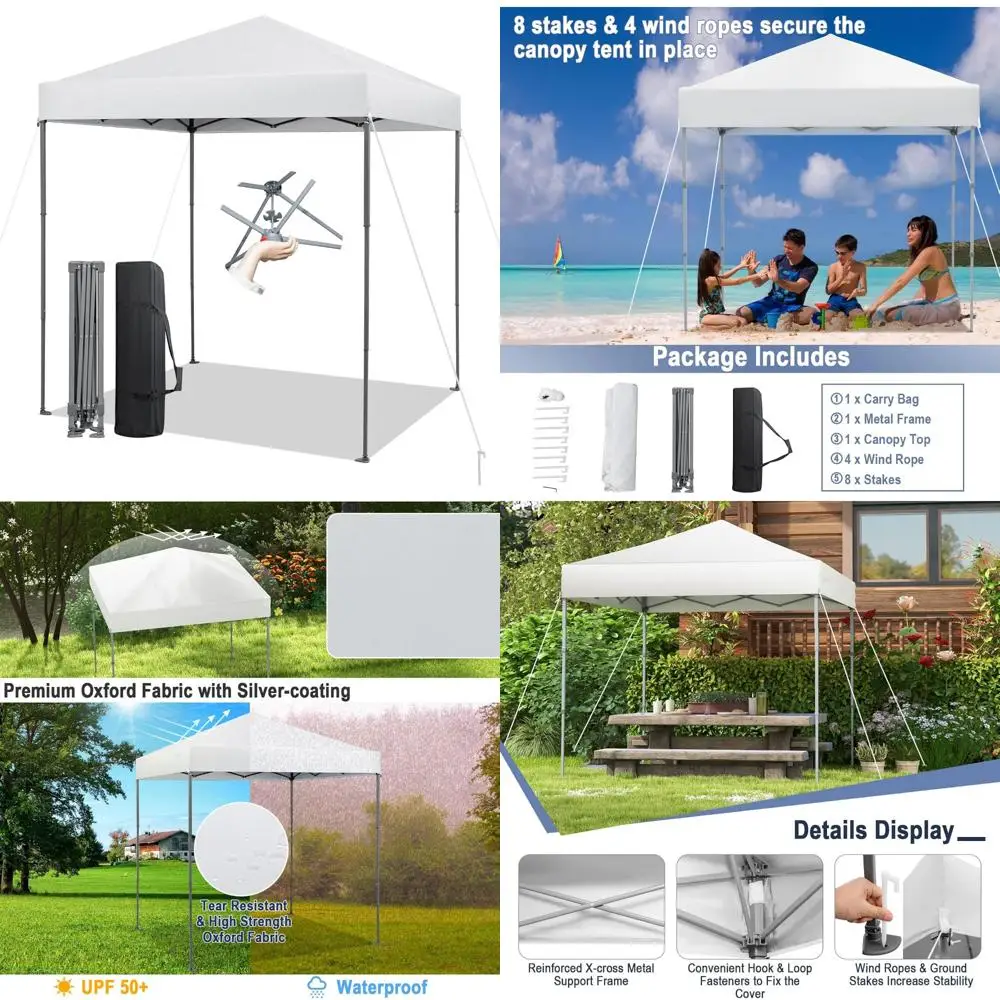 

Instant 6.6x6.6 Ft Pop Up Canopy Tent for 1 Person with Center Lock, UPF 50+ Sun Protection, 8 Stakes, 4 Ropes, Easy Setup Shade