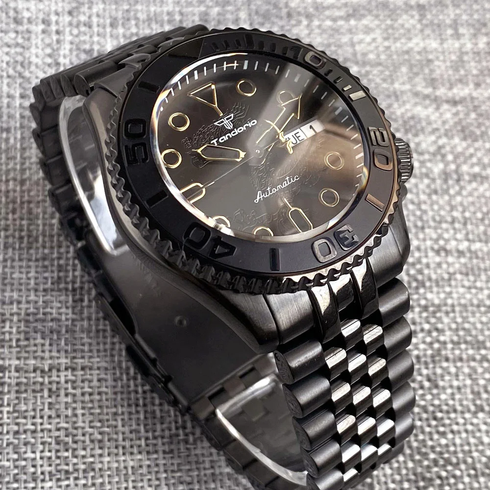 41mm mod bolha safira cristal mergulho automático pvd relógio alívio dial masculino 3.8 coroa relógio de pulso 120 clique moldura borracha banda preto s
