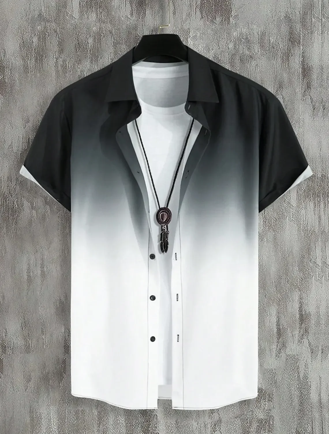 

New Simple Gradient Hawaiian Short-sleeved Top Casual Beach Buttoned Lapel Short-sleeved Shirt Comfortable Men's Shirt