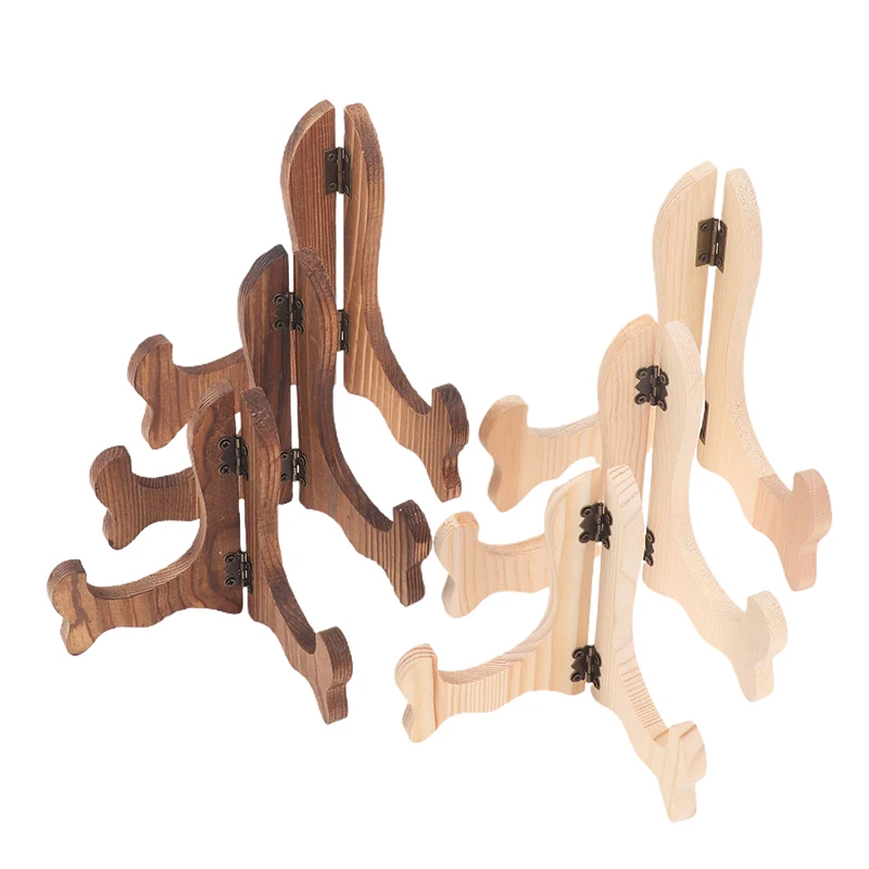 1PCS Foldable Decorative Rack Retro Wood Easel Plate Storage Rack Plate Tea Cake Dish Display Stand Home Kitchen Table Ornaments