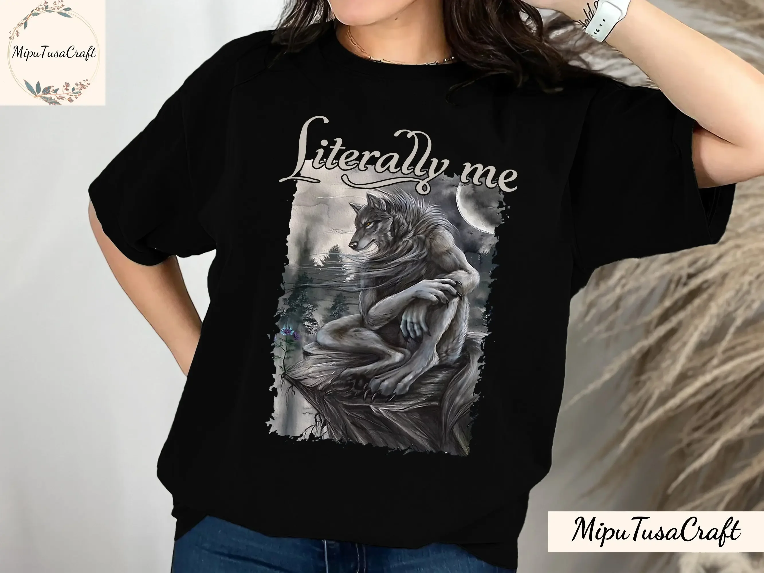 Sitting Wolf Shirt Literally Me Funny Meme T Grunge Clothing Aesthetic Emo Sigma Silly Animal Mental Health Month