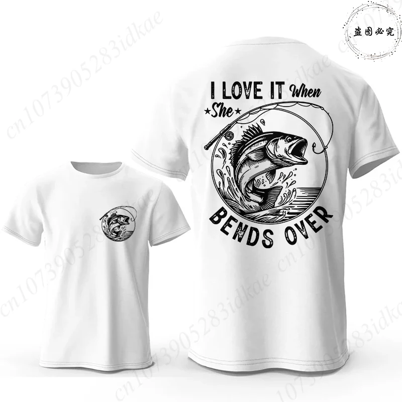 Fashion Fishing Lovers T-Shirt for Men I Love It When She Bends Over Bass Pattern Double Sided Print Summer Short Sleeve Tees