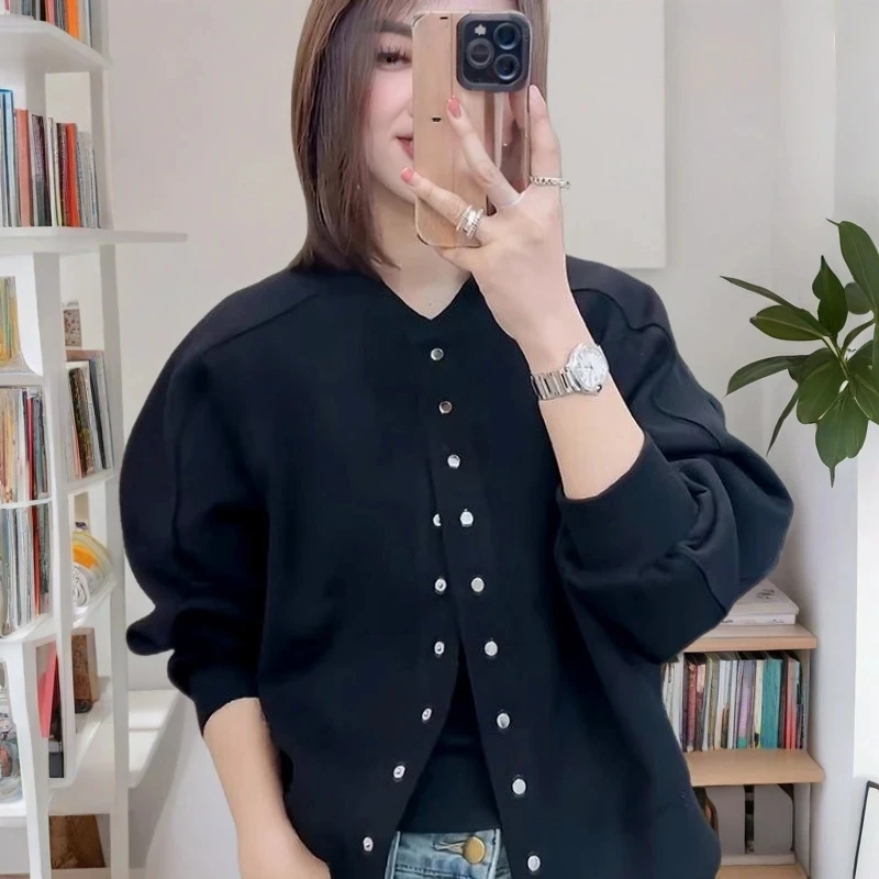 2025 New Cardigan Baseball Jacket For Women Fashion Casual Cotton Sweatshirts Ladies Spring Korean Loose Wild Long Sleeve Coat