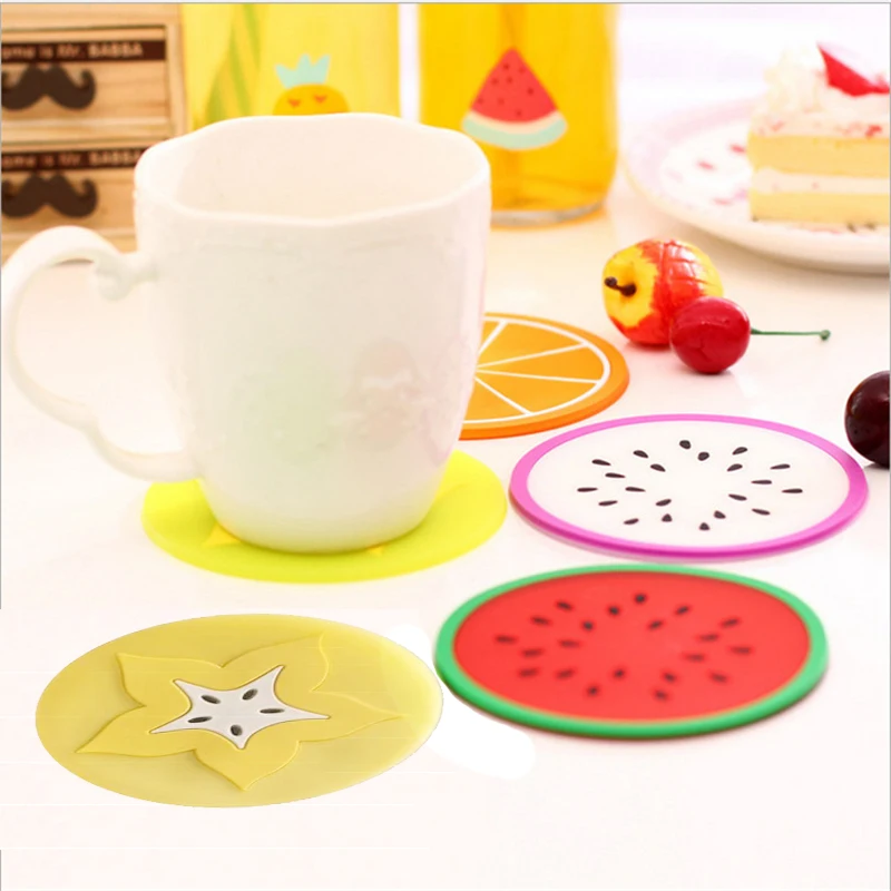 1 Piece Fruit Style Coaster Creative Cup Pads Silicone Insulation Mat Hot Drink Holder Kitchen Dining Bar Table Decoration