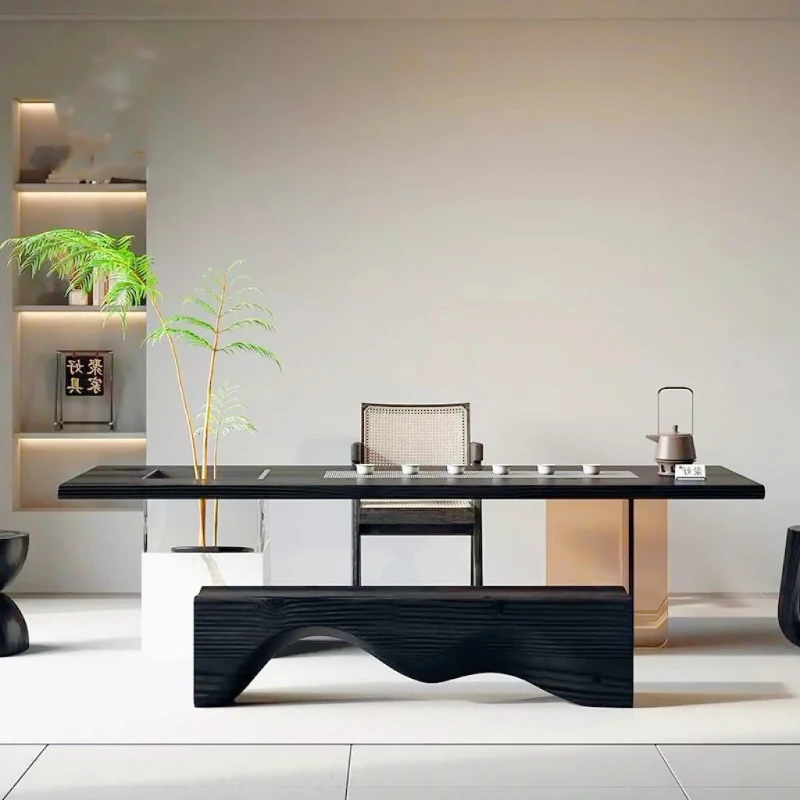 

Creative suspended solid wood coffee table, hollow acrylic design visual art, light and transparent tea table combination