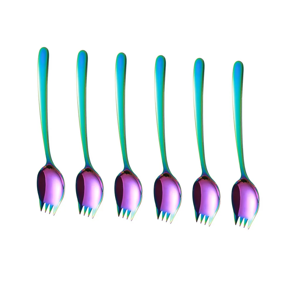 

6 Pcs Gilded Stainless Steel Fork Scoops Salad Serving Forks Multifunction Spoon
