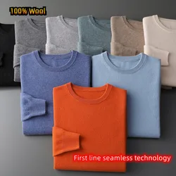 100% czysty sweter z wełny mężczyzn pierwszej linii odzieży bez szwu sweter wiosną i jesienią podstawy luźne dorywczo kaszmirowy sweter z dzianiny