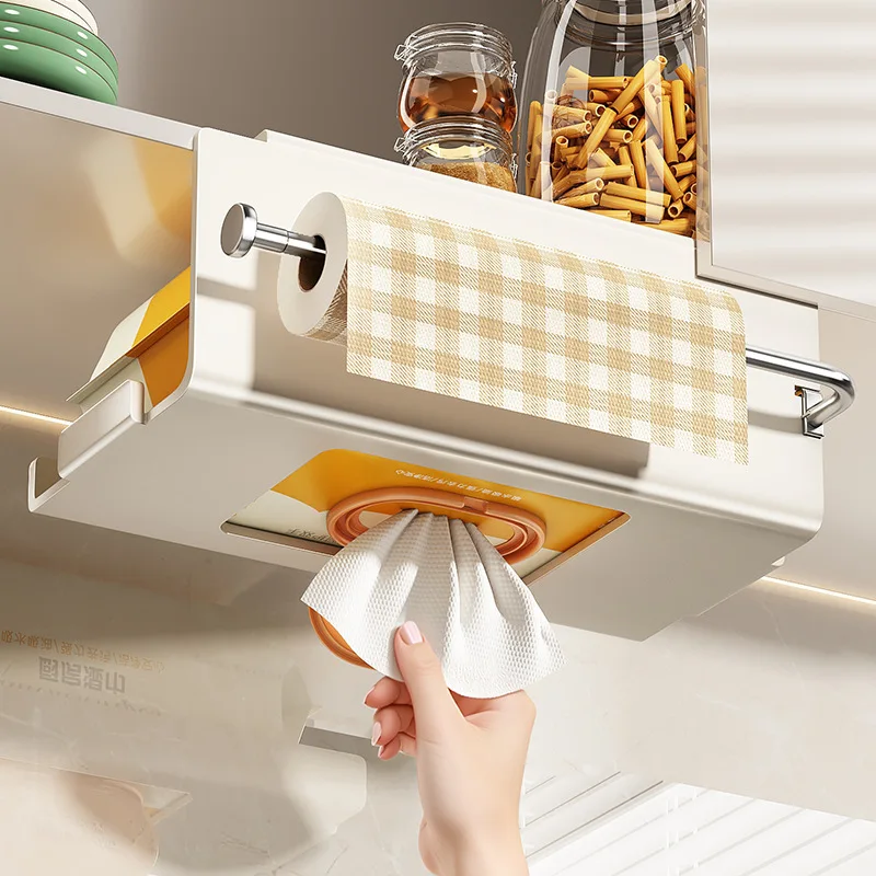 

WV Stainless Steel Kitchen Paper Towel Rack Cabinet Hanging Holder Wet Wipes Tissue Roll Storage Box Organizer for Kitchen