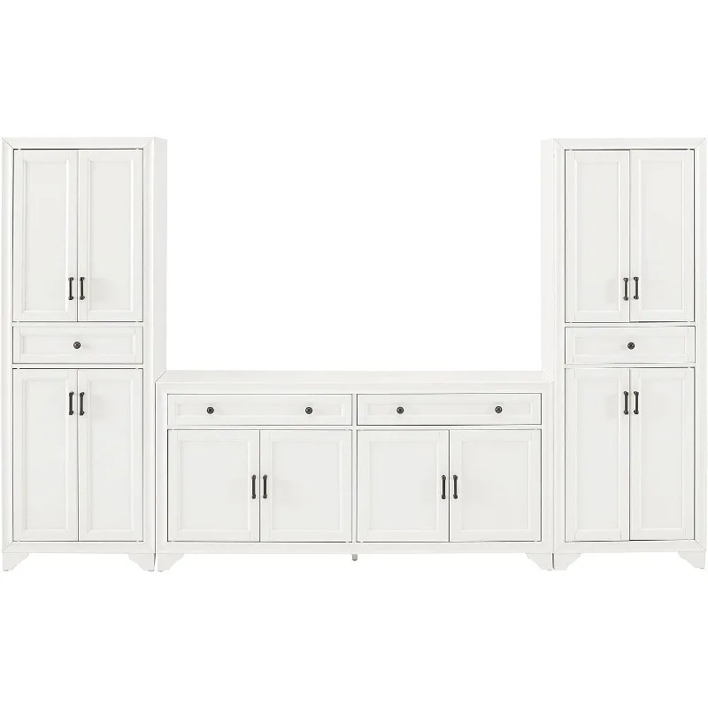 

Tara 3-Piece Modern Farmhouse Sideboard Buffet Cabinet and Kitchen Storage Pantry Set, Distressed White