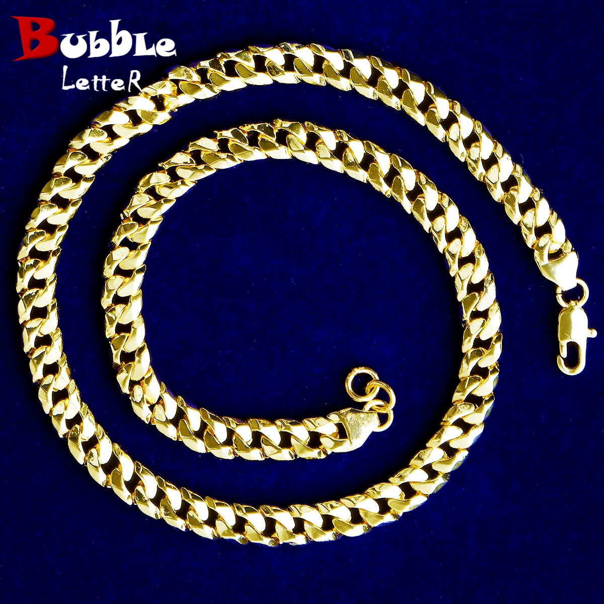 

Цепочка-чокер Bubble Letter Smooth Cuban Link для мужчин, позолоченная, в стиле хип-хоп, ювелирное украшение