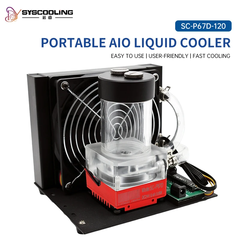 SYSCooling Portable Industrial 120mm Water Cooling Kit with Radiator Pump Fan for 3D Printers Lasers LEDs PCs and Laptops