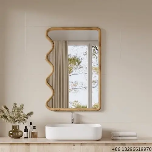 Wavy Wooden Wall Mirror Modern Bathroom Vanity Mirror Decor For Bedroom Living Room Entryway LED Bathroom Mirror Home Decor