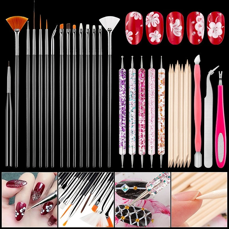 Francês Nail Art Brush Set, uma palavra cortada, ponto broca adesivo, ouro e prata linha, pele morta corte, polimento suprimentos