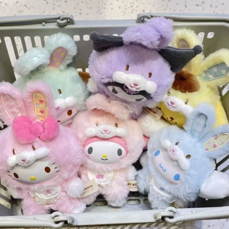 

Лучшее семейное платье Sanrio Elf Hello Kitty Rabbit, виниловое лицо, плюшевая кукла, подвеска для девочек, брелок, кукла, подарок, милые плюшевые игрушки