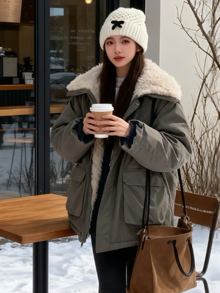 

Новая женская парка из овчины 2026 года, зимняя утепленная куртка-спецодежда, утолщенная, маленький размер, с хлопковым наполнителем