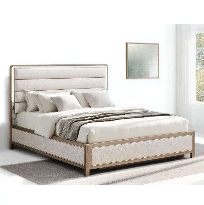 #Modern Adjustable Convertible Solid Wood Upholstered King Size Soft Bed